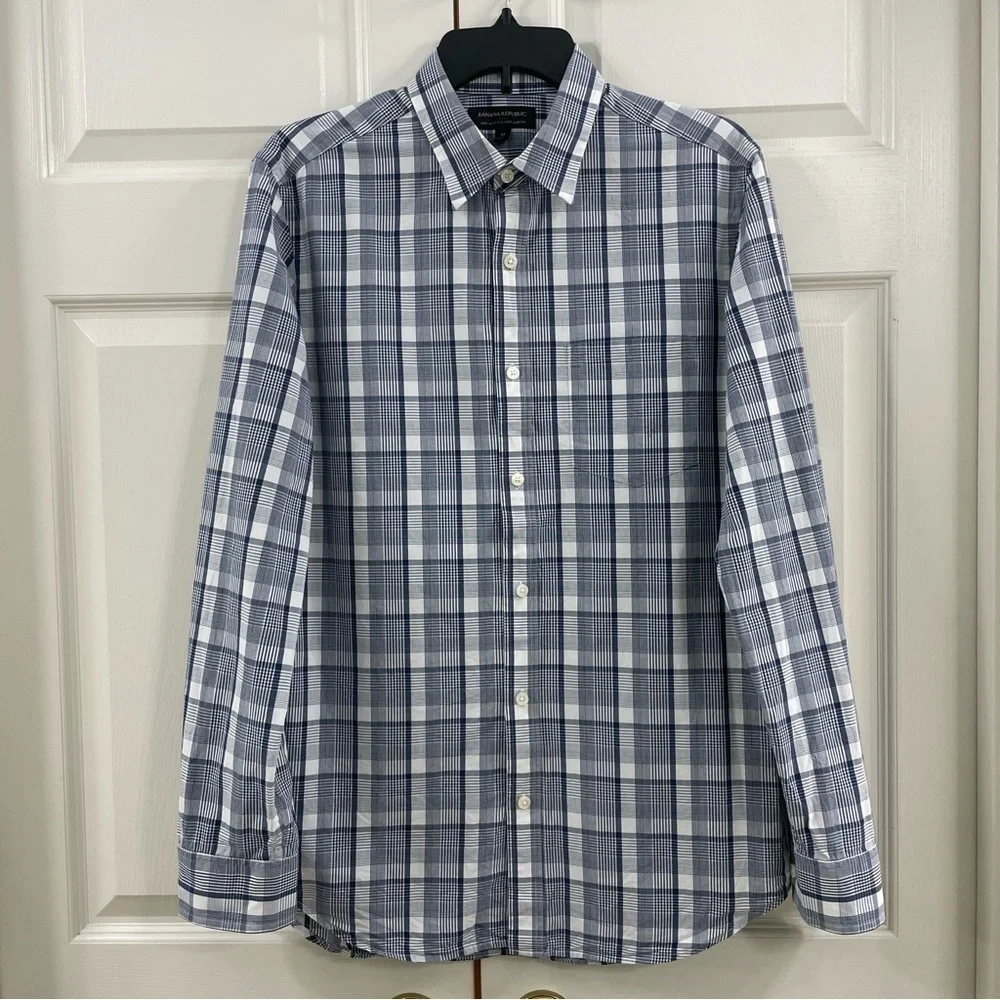 Banana Republic Men’s 100% Cotton Button Down Shirt White/Gray Size M